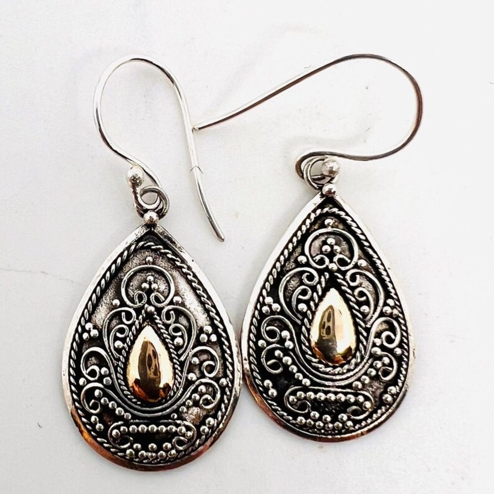 Elegant Silver and Gold Teardrop Earrings